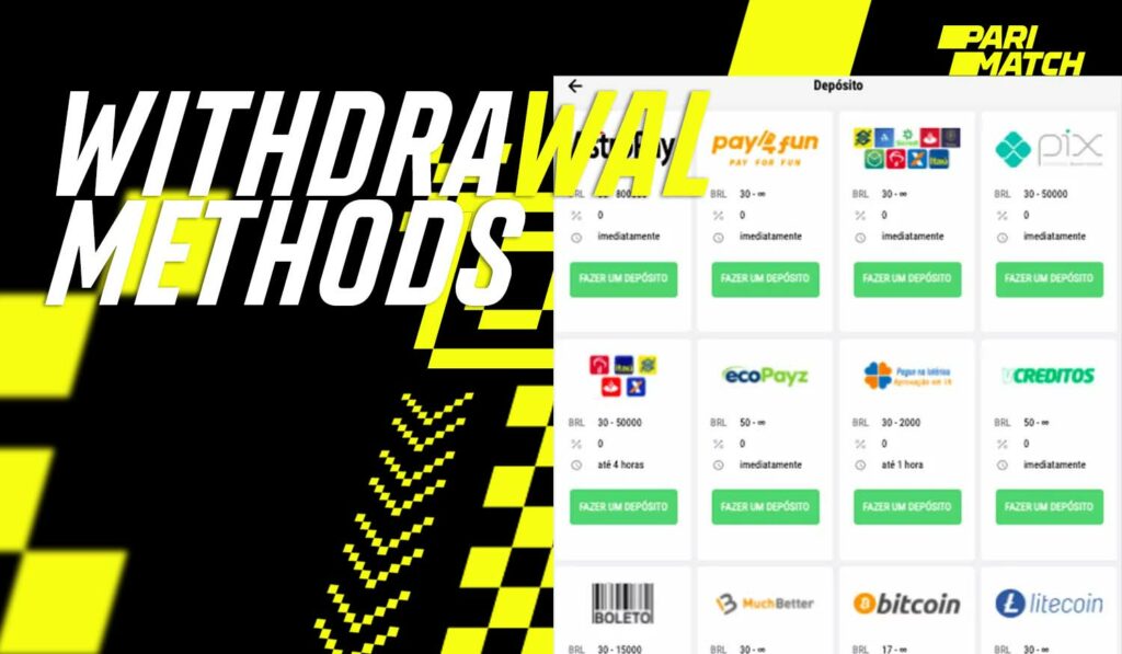 All withdrawal methods available at Parimatch Brazil.